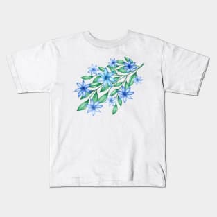 Blue Watercolor Wild Flower Kids T-Shirt